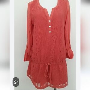 Style & Co. Dark Orange Split Neck Lace Front Size XL